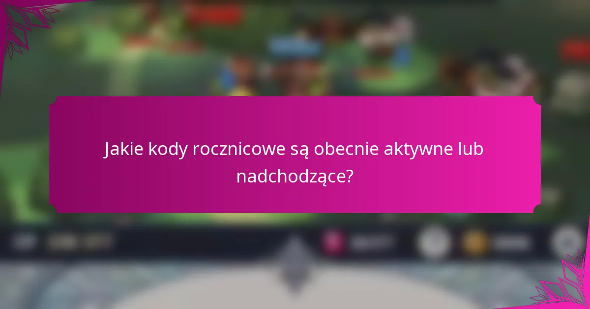 Jakie kody rocznicowe są obecnie aktywne lub nadchodzące?